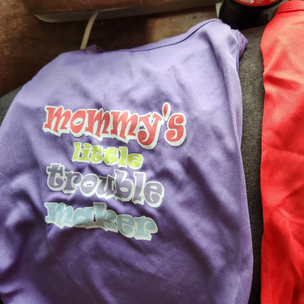Red and Purple Small Dog Shirts with Fun Text. Brand New Out Of Package